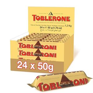 Toblerone Barre au Chocolat au Lait, Miel, Nougat et Amandes Format Familial Présentoir de 24 barres (50 g) - Publicité