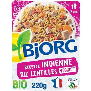 BJORG Plat Cuisiné Riz Lentilles à l'Indienne Plat Préparé Bio et Végétarien Doypack Micro-ondable 220 g - Publicité