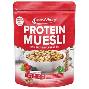 IronMaxx Protein Muesli – Muesli Protéiné Végétalien – 48% de Protéines – Sans Lactose et sans Gluten – Pour Sportifs – Chocolat Blanc Vanille – 1 x paquet de 550 g - Publicité