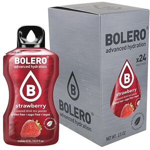 Bolero Boléro STRAWBERRY 24x3g   Jus en poudre sans sucre, édulcoré à la stévia + vitamine C   pour enfants et sportifs   sans gluten, végétalien   saveur de fraise - Publicité