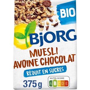 Muesli Avoine Chocolat Bio 375G Délicieuse et saine collation petit-déjeuner pour une alimentation équilibrée Marque BJORG Lot De 3 - Publicité