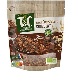 Muesli croustillant au chocolat bio 500g Terres et Céréales : Délice céréalier équilibré & gourmand, idéal pour vos petits-déjeuners bio énerg Le Lot De 3 - Publicité