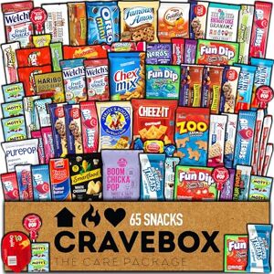 CRAVEBOX Deluxe Pflegepaket Snack-Box (50 Stück) Geschenkkorb Vielfalt Pack Mit Bars, Chips, Süßigkeiten Und Keksen - Publicité