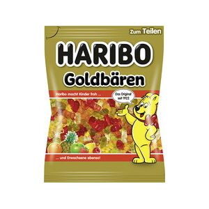 Bonbons HARIBO gélifiés aux fruits Goldbären - Sachet de 175 g - Lot de 8 Noir / jaune - Publicité