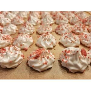 Mini Meringues aux éclats de pralines 75g - En direct de Les Gourmandises de Luline (Rhône) - Publicité