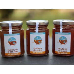 Lot De 3 Chutneys Au Safran De 100 G :Pommes, Poires Et Tomates - En direct de Berry 3 Sens (Cher) - Publicité