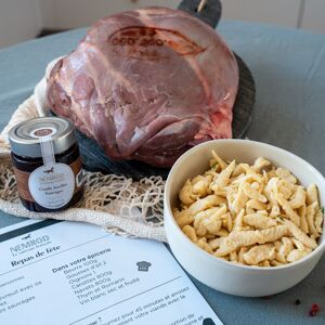 Box recette : Repas de Fete pour 6 personnes : gigot de chevreuil, spaetzle, confit d'airelles - En direct de Nemrod (Haut-Rhin)