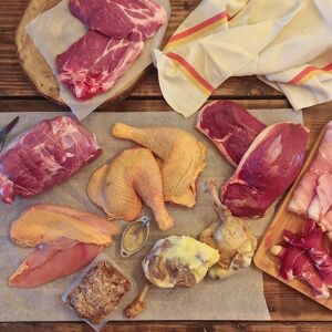 Colis Assortiment de Viande et Charcuterie Fermières - poulet, porc, canard - En direct de Ferme de Pleinefage (Dordogne) - Publicité