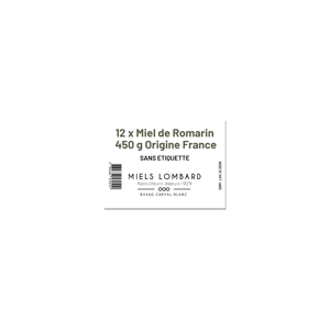 MIELS LOMBARD - Apiculteurs recoltants Carton de 12 pots en verre de Miel de Romarin 450g Miels Lombard Origine France SANS ETIQUETTE