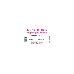 MIELS LOMBARD - Apiculteurs recoltants Carton de 12 pots en plastique de Miel de Fleurs 1 kg Miels Lombard Origine France