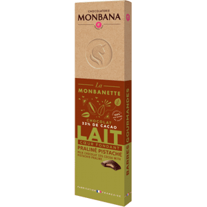 Monbana - Barre chocolat au lait 33% - MONBANA - praliné pistache - Publicité