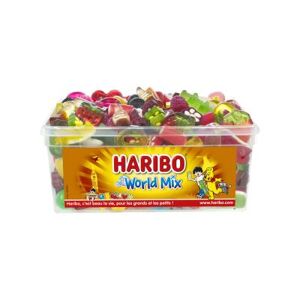 Assortiment de bonbons tendres Haribo World Mix parfums fruités - boîte de 900g - Publicité