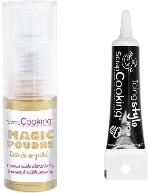 Poudre alimentaire dorée + Stylo de glaçage noir Scrapcooking