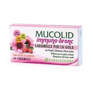 Farmaderbe Mucolid - Immuno-Bronc Caramelle Gola Gusto Arancia, 24 Caramelle