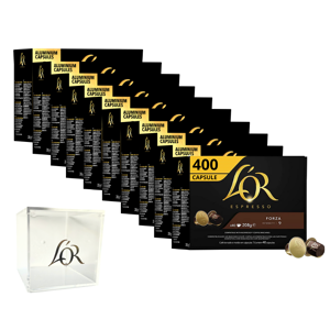 L'or Caffè Miscela ESPRESSO FORZA Capsule in Alluminio Compatibili Nespresso : Capsule 400 Capsule + Portacapsule OMAGGIO