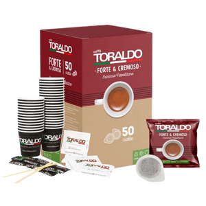 Caffè Toraldo - Miscela Forte & Cremoso - Kit 50 Cialde Ese44 Da 7.2g + Accessori