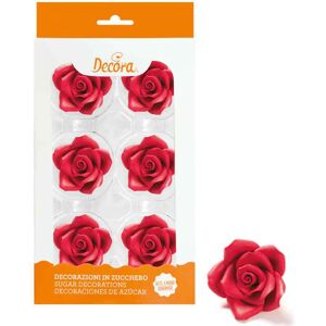 6 Decorazioni Rose Grandi Rosse In Zucchero Decora