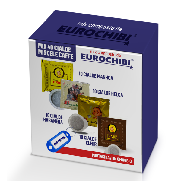 eurochibi mini mix 40 cialde caffè passalacqua - 10 manhoa - 10 helca - 10 habanera - 10 elmir con 1 esclusivo portachiavi ®