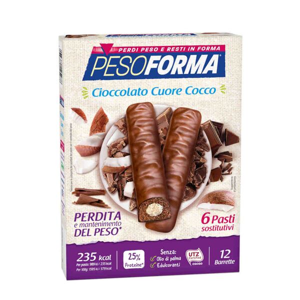 pesoforma barrette al cioccolato cuore gusto cocco 12 barrette da 31 grammi cioccolato cocco
