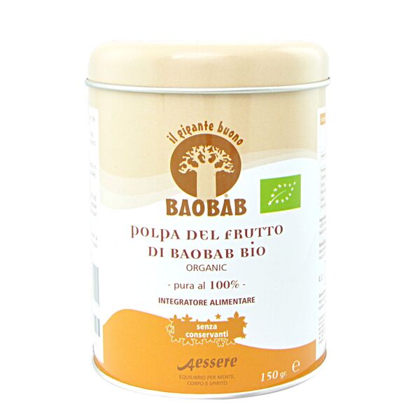 aessere baobab - polpa del frutto di baobab bio 1 barattolo da 150 grammi