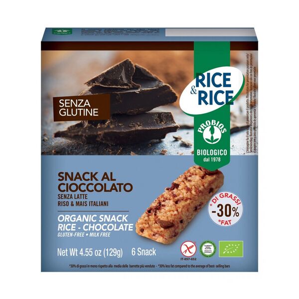 probios rice & rice - snack di riso senza glutine 6 snack da 21 grammi cioccolato