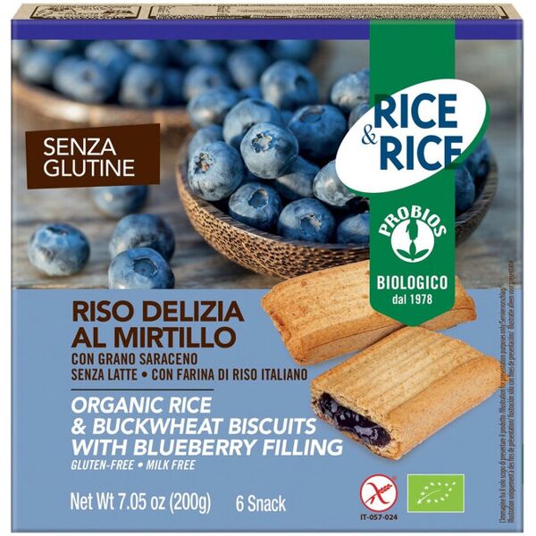 probios rice & rice - riso delizia al mirtillo senza glutine 6 snack da 33 grammi