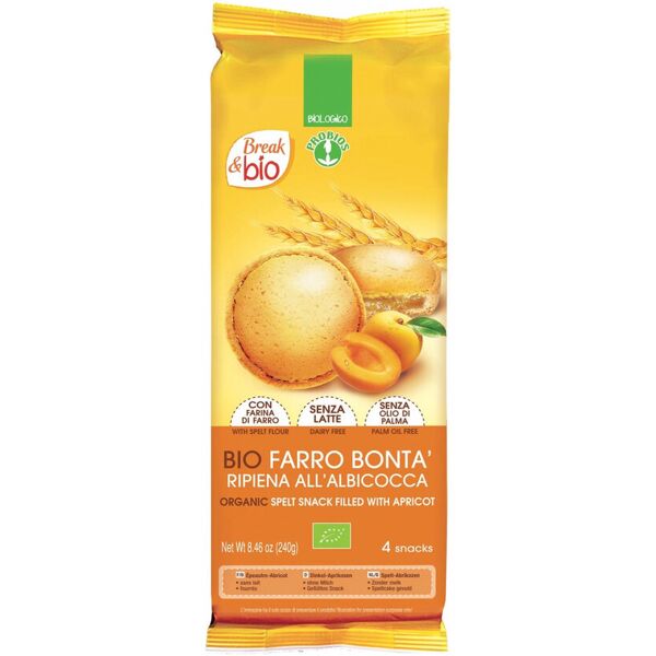 probios break & bio - farro bontà ripiena all'albicocca 4 snack da 60 grammi