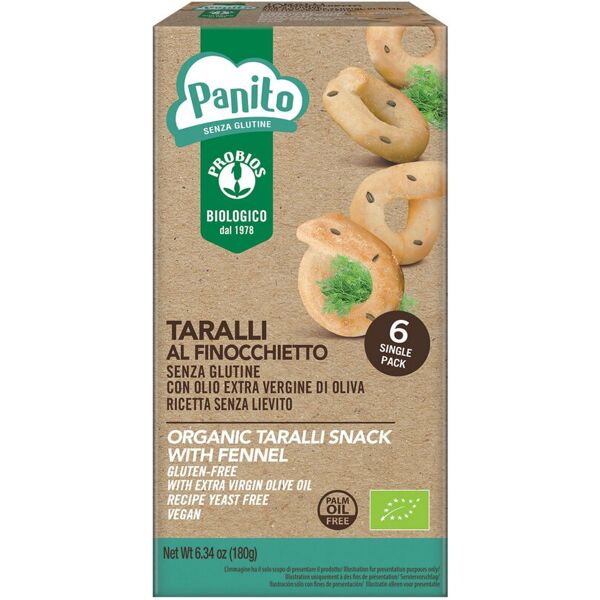 probios panito - taralli al finocchietto senza glutine 6 pacchetti da 30 grammi