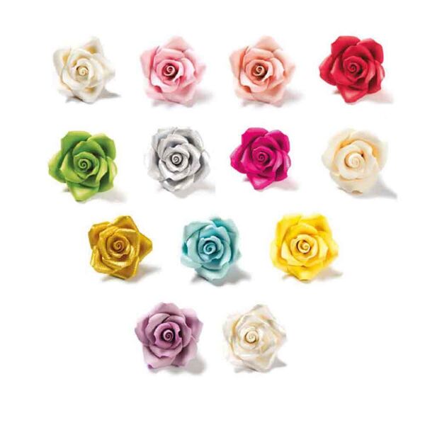 24 decorazioni rose grandi colori assortiti in zucchero bakery