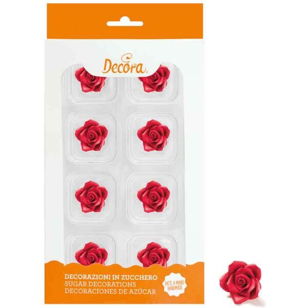 8 decorazioni rose piccole rosse in zucchero decora