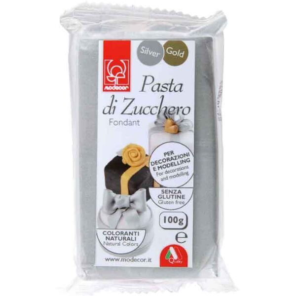 modecor pasta di zucchero argento per modelling e decorazioni 100 g