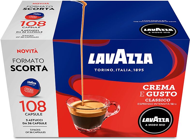 LAVAZZA Capsule originali  per Macchine Espresso A Modo Mio CREMA E GUSTO 108CAPS, 0,81 kg