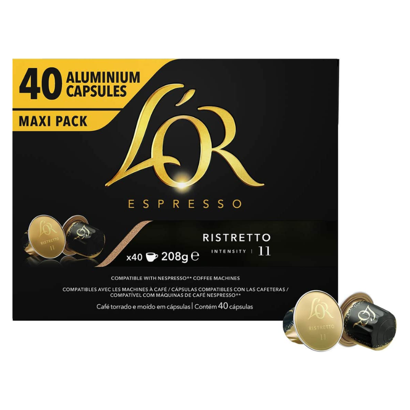 L'or Caffè Miscela RISTRETTO Capsule in Alluminio Compatibili Nespresso : Capsule 40 Capsule