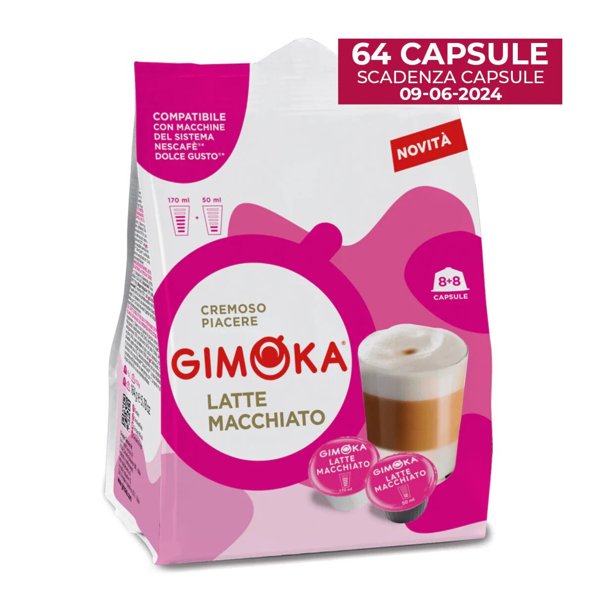Gimoka 64 Capsule Latte Macchiato compatibili con sistema NESCAFÉ® Dolce Gusto®