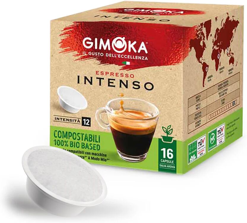 Gimoka 16 Capsule Intenso Compostabili compatibili con sistema Lavazza a Modo Mio