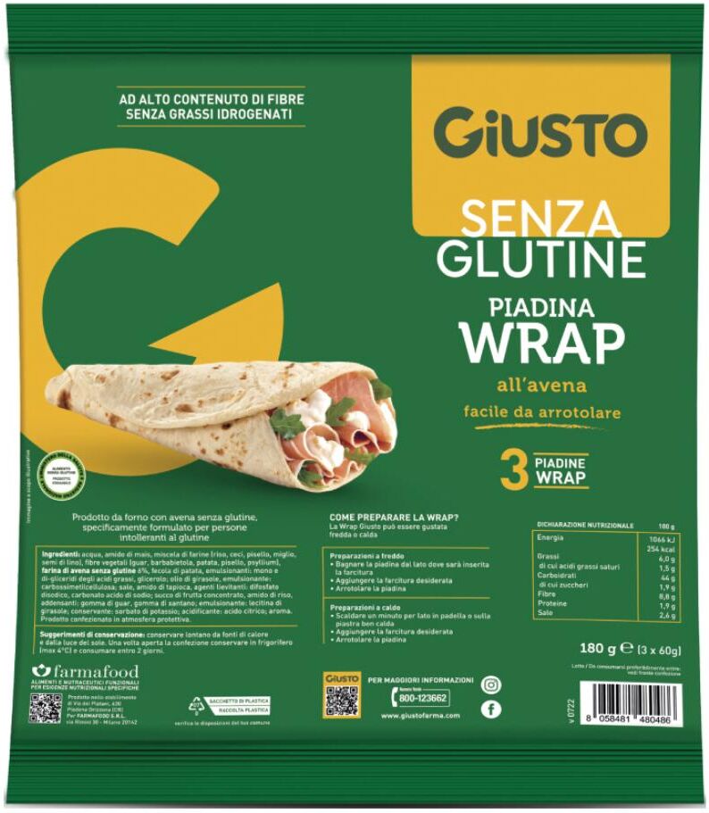 Farmafood Srl Giusto S/g Wrap Avena 3x60g