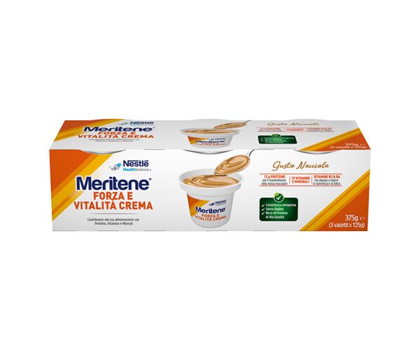 Meritene Forza e Vitalità Crema Nocciola Dessert Iperproteico Ipercalorico 3x125 g