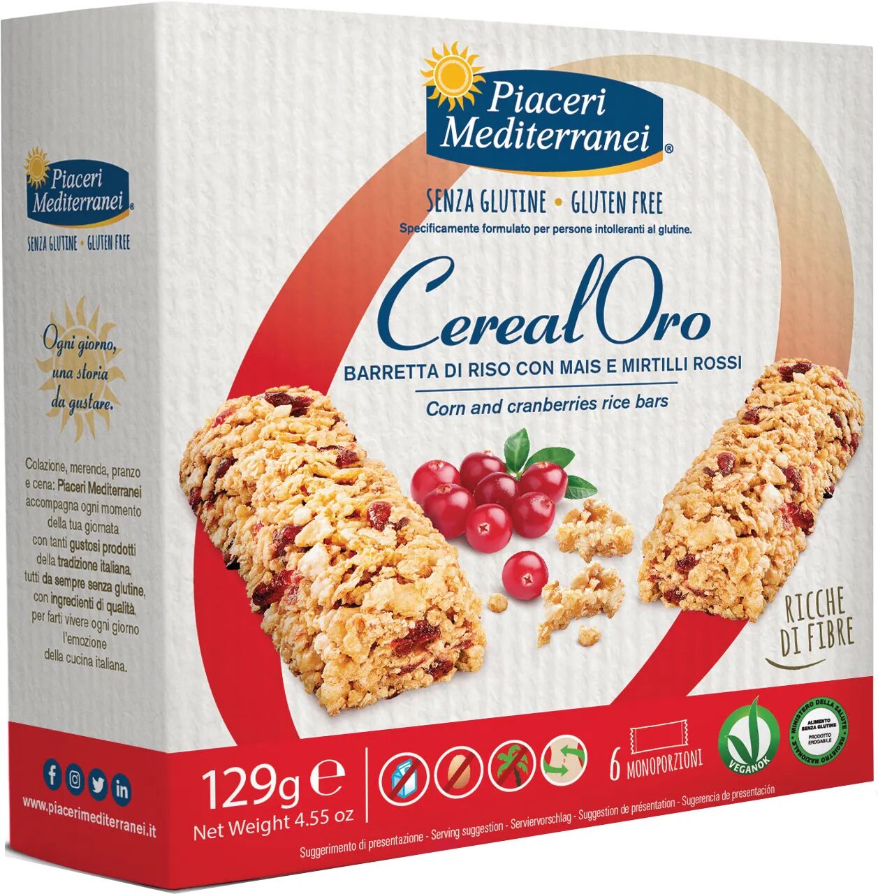 Piaceri Mediterranei CerealOro Barretta Di Riso Con Mais E Mirtilli Rossi Senza Glutine 6x21,5 g