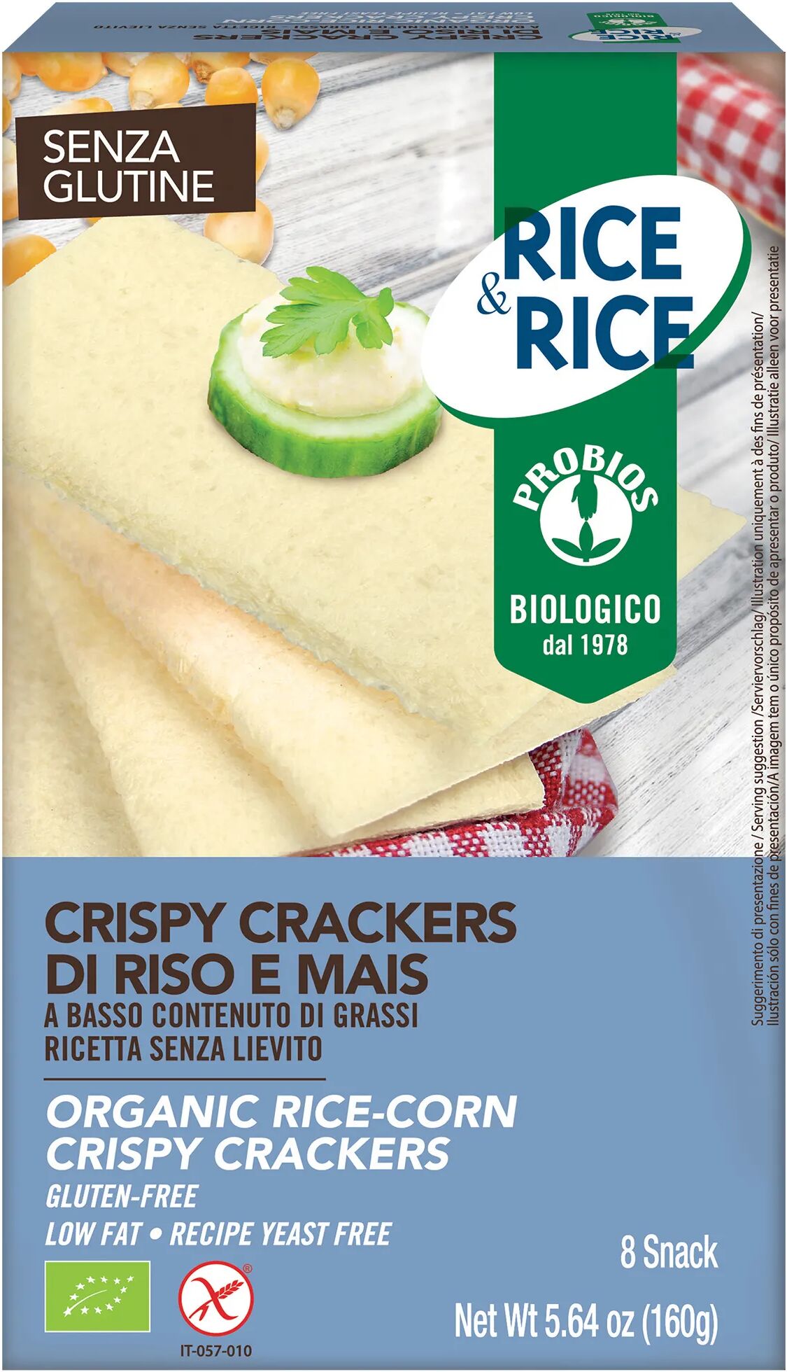 PROBIOS Rice&Rice Crispy Crackers di Riso e Mais Biologici Senza Glutine 160 g