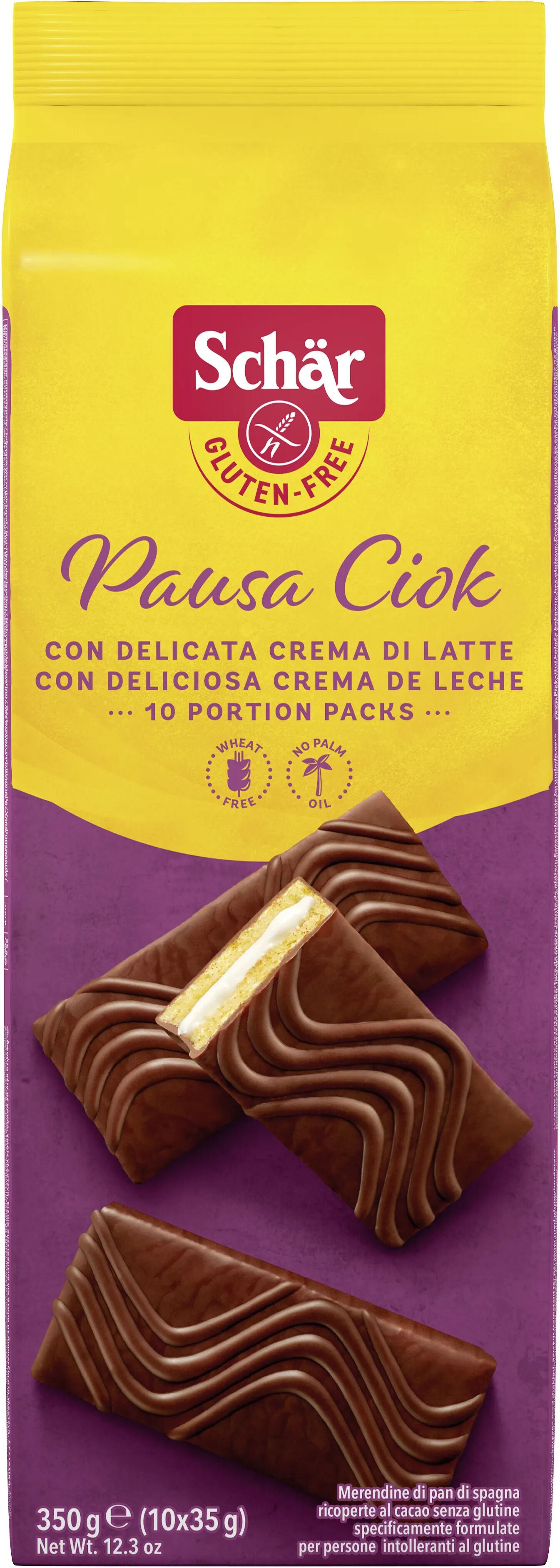 Schar Pausa Ciok Merendina di Pan di Spagna Ricoperta al Cacao Senza Glutine 10x35 g