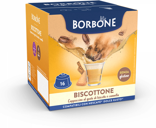 Caffè Borbone Cappuccino Biscotto E Cannella  Biscottone - 16 Capsule Compatibili Dolce Gusto Da 14g