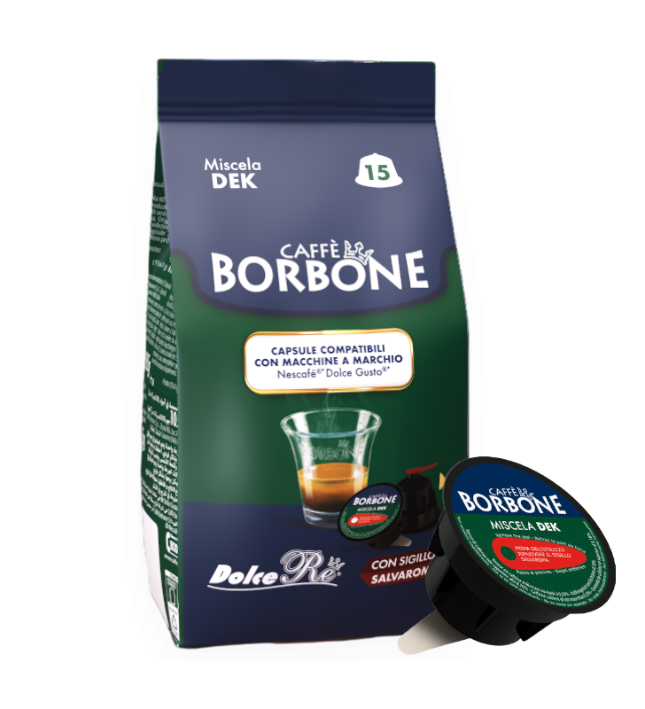 Caffè Borbone Dolce Re - Miscela Verde / Dek - 15 Capsule Compatibili Dolce Gusto Da 7g