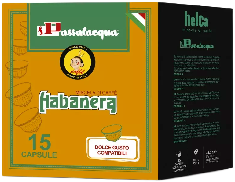 Passalacqua Caffè  Habanera - Gusto Tondo - Box 15 Capsule Compatibili Dolce Gusto Da 5.5g