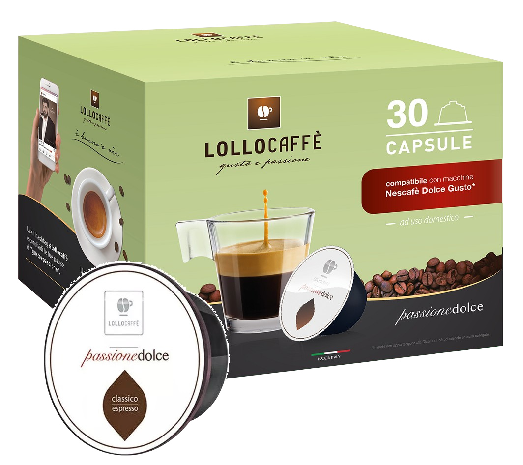 Lollo Caffè - Passionedolce Classico - Box 30 Capsule Compatibili Dolce Gusto Da 7.5g