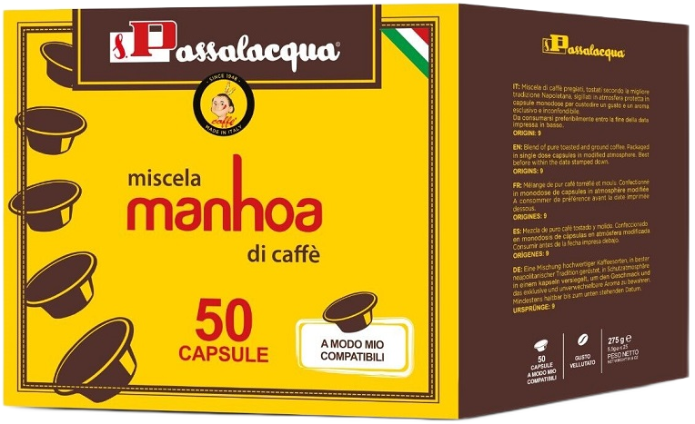 Passalacqua Caffè  Manhoa - Gusto Vellutato - Box 50 Capsule Compatibili A Modo Mio Da 5.5g