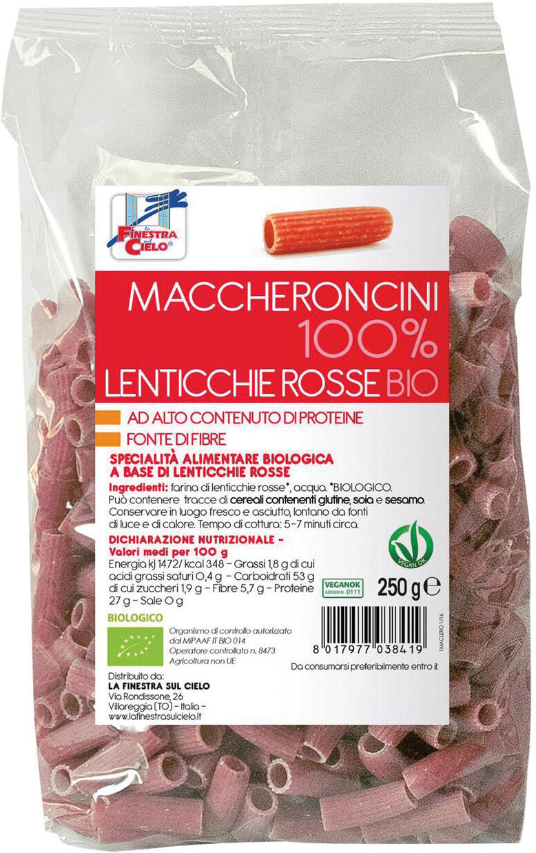 LA FINESTRA SUL CIELO maccheroncini lenticche rosse bio 250 g