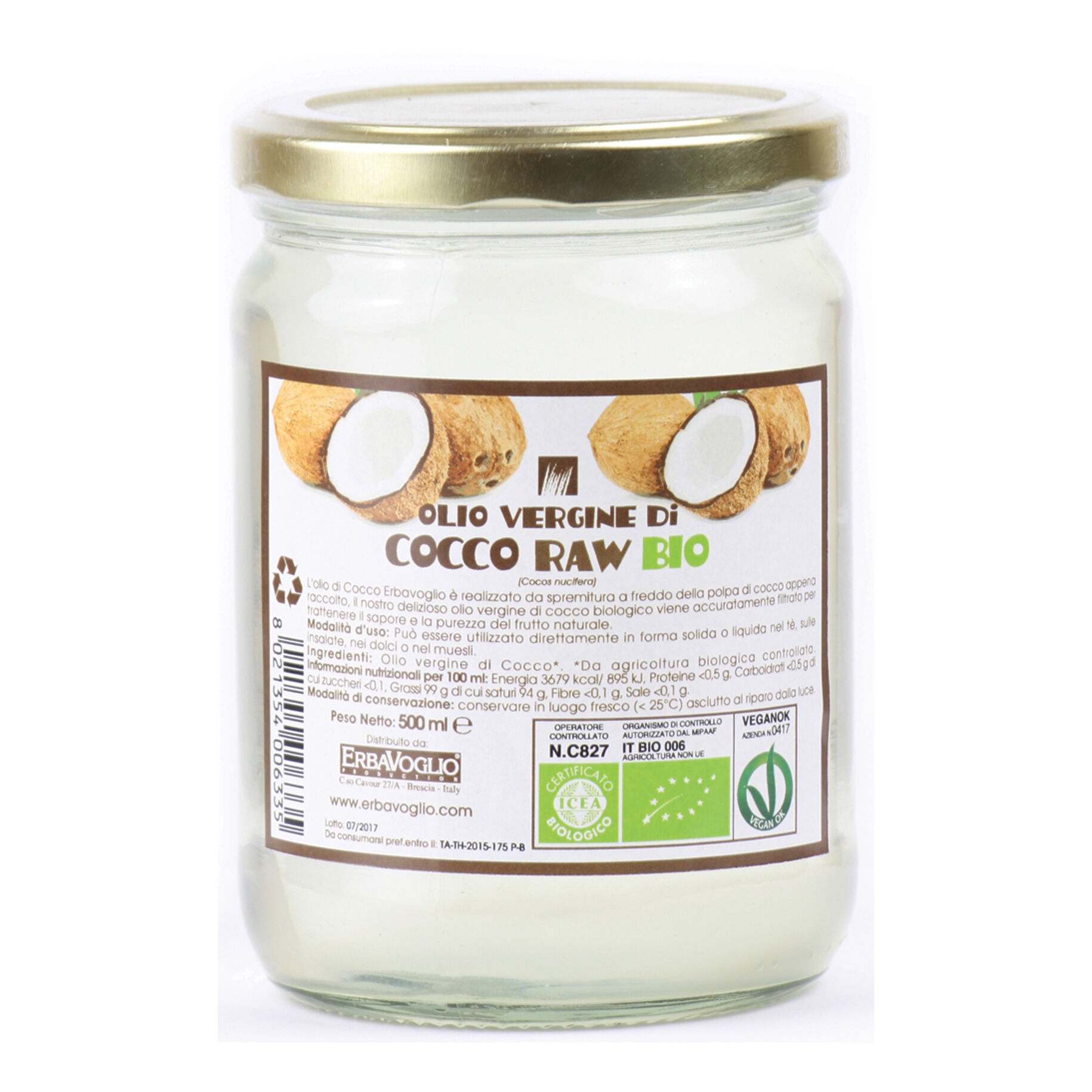 erbavoglio Olio di cocco bio 500 ml