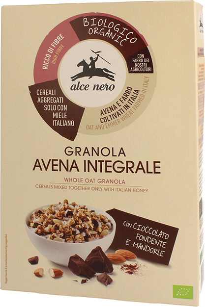 ALCE NERO Granola avena integrale con cioccolato fondente e mandorle 300 g