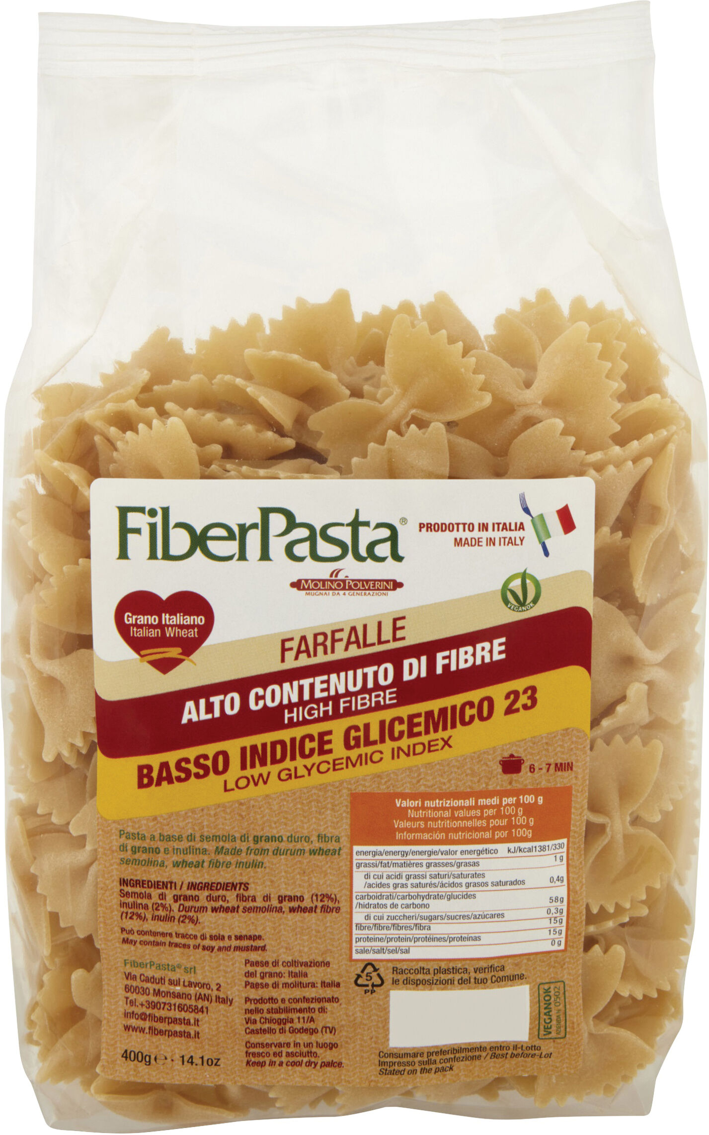 fiberpasta farfalle basso indice glicemico 400 g