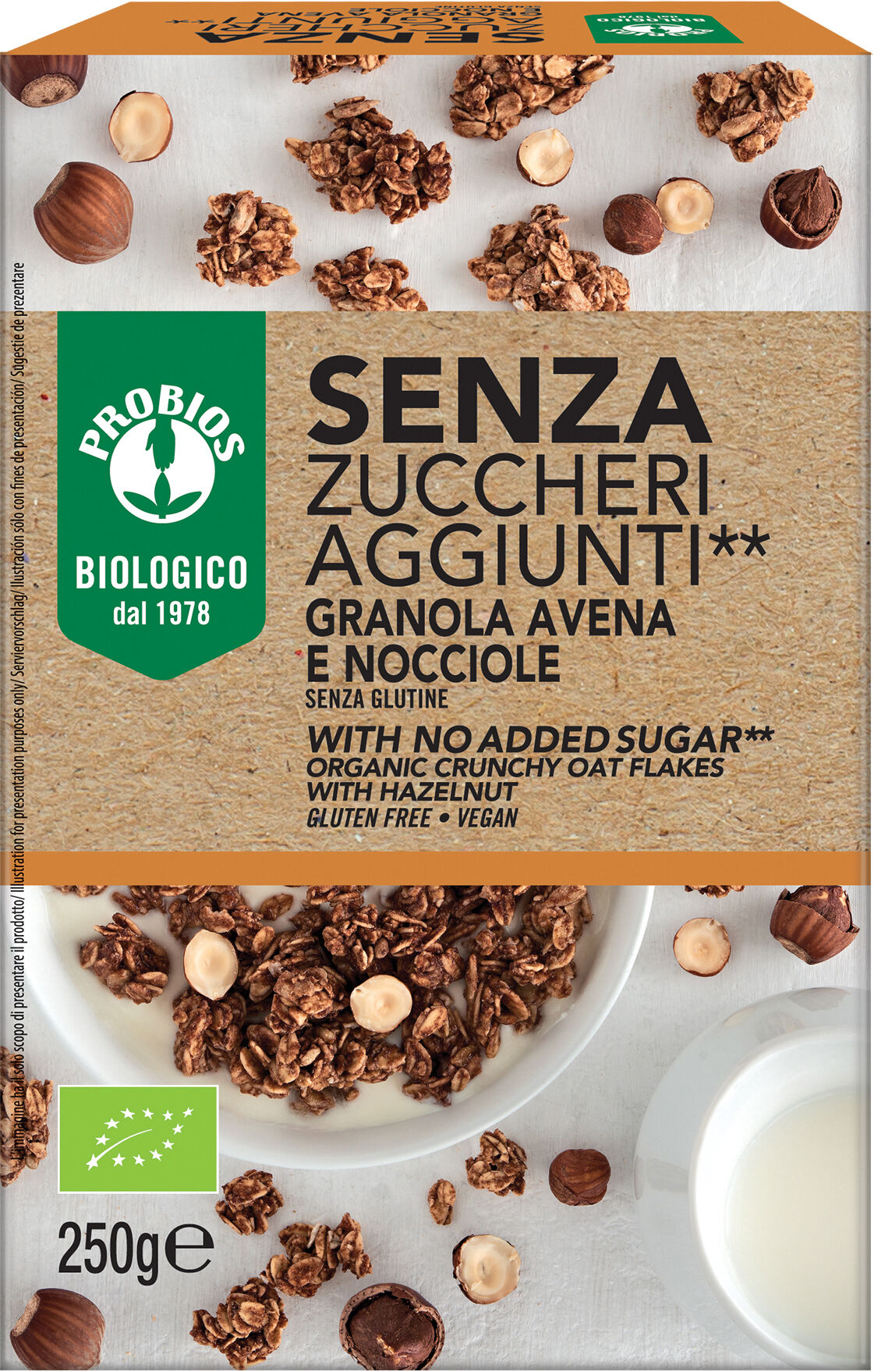 PROBIOS granola senza zuccheri aggiunti avena e nocciola senza glutine 250 g